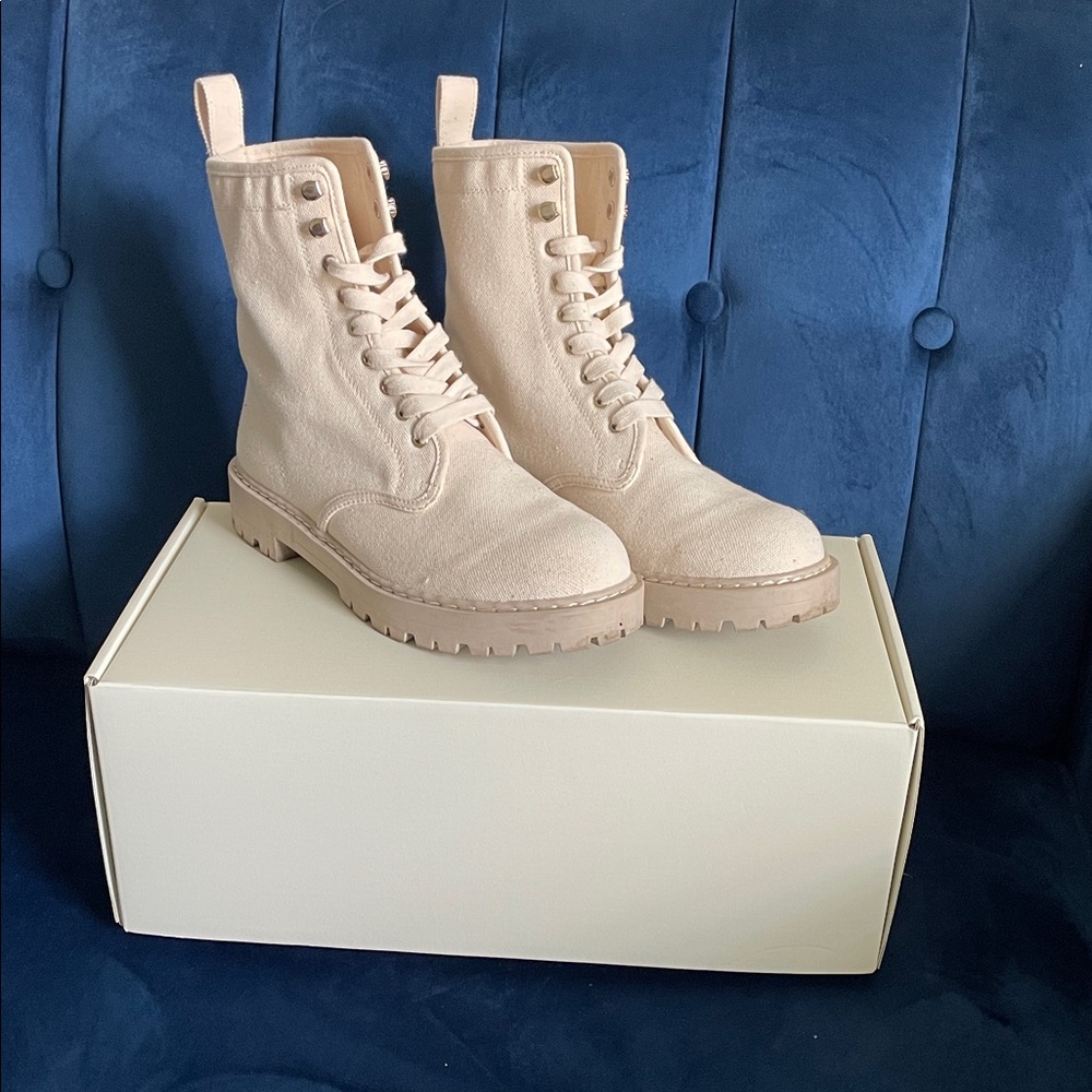 H&M Beige Lace-Up Combat Boots